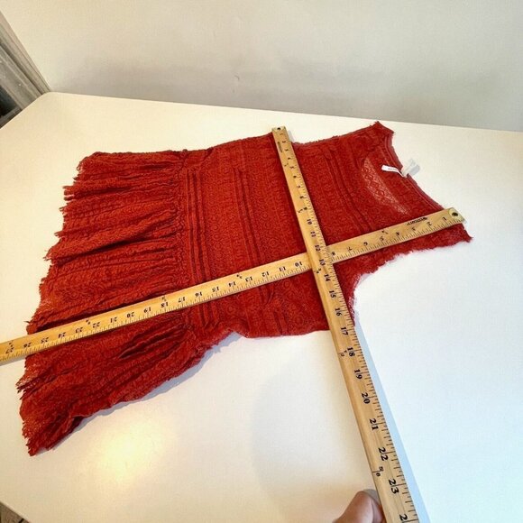 Intimately Free People Peplum Lace Tank Top Small Rust Orange Sleeveless Sheer - Picture 9 of 9